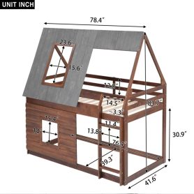 Wood Twin Size House Bunk Bed with Roof, Ladder and 2 Windows 31 Wood Twin Size House Bunk Bed with Roof, Ladder and 2 Windows