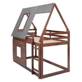 Wood Twin Size House Bunk Bed with Roof, Ladder and 2 Windows 38 Wood Twin Size House Bunk Bed with Roof, Ladder and 2 Windows