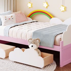 Twin Size Bed With Clouds And Rainbow Decor