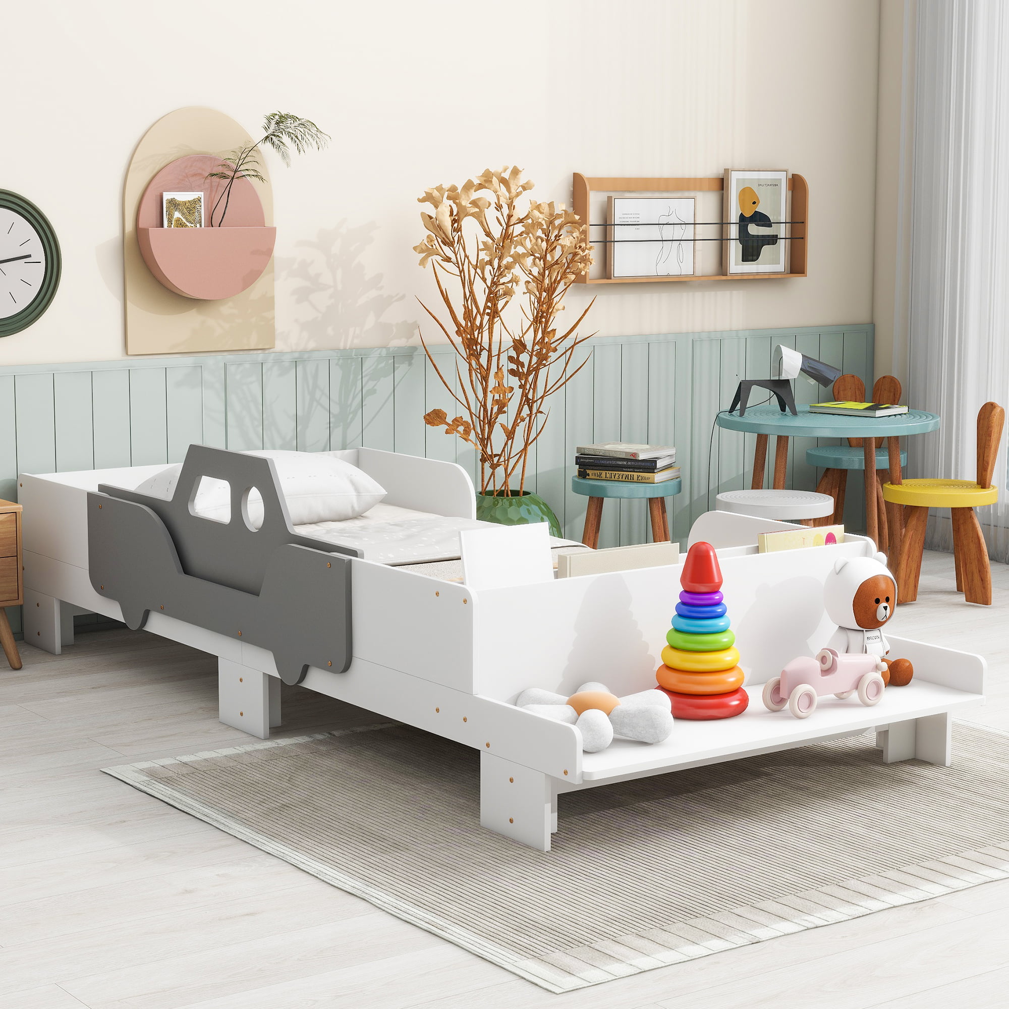 Car-Shaped Twin Bed With Bench
