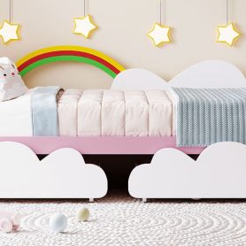 Twin Size Bed With Clouds And Rainbow Decor