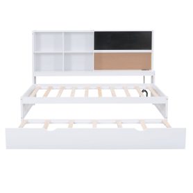 Twin Size Daybed with Storage Shelves, Blackboard, Cork board, USB Ports and Twin Size Trundle
