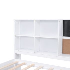 Twin Size Daybed with Storage Shelves, Blackboard, Cork board, USB Ports and Twin Size Trundle