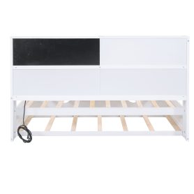 Twin Size Daybed with Storage Shelves, Blackboard, Cork board, USB Ports and Twin Size Trundle