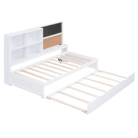 Twin Size Daybed with Storage Shelves, Blackboard, Cork board, USB Ports and Twin Size Trundle