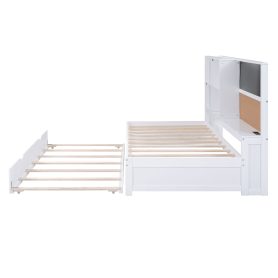 Twin Size Daybed with Storage Shelves, Blackboard, Cork board, USB Ports and Twin Size Trundle