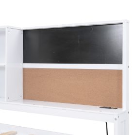Twin Size Daybed with Storage Shelves, Blackboard, Cork board, USB Ports and Twin Size Trundle