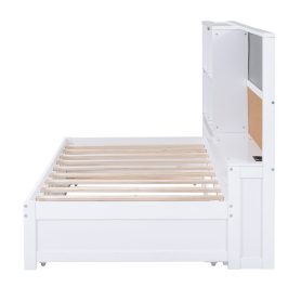 Twin Size Daybed with Storage Shelves, Blackboard, Cork board, USB Ports and Twin Size Trundle