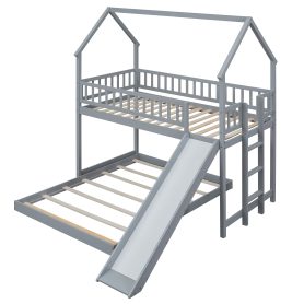 House Shape Twin Over Full Bunk Bed With Slide, Built-in Ladder And Full-Length Guardrail 22 House Shape Twin Over Full Bunk Bed With Slide, Built-in Ladder And Full-Length Guardrail