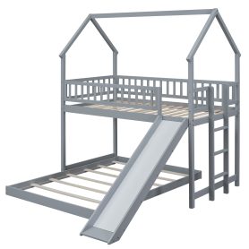 House Shape Twin Over Full Bunk Bed With Slide, Built-in Ladder And Full-Length Guardrail 25 House Shape Twin Over Full Bunk Bed With Slide, Built-in Ladder And Full-Length Guardrail