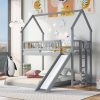 House Shape Twin Over Full Bunk Bed With Slide, Built-in Ladder And Full-Length Guardrail