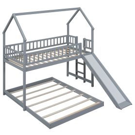 House Shape Twin Over Full Bunk Bed With Slide, Built-in Ladder And Full-Length Guardrail 21 House Shape Twin Over Full Bunk Bed With Slide, Built-in Ladder And Full-Length Guardrail