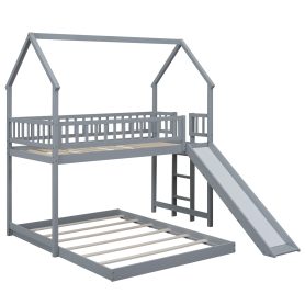 House Shape Twin Over Full Bunk Bed With Slide, Built-in Ladder And Full-Length Guardrail 23 House Shape Twin Over Full Bunk Bed With Slide, Built-in Ladder And Full-Length Guardrail
