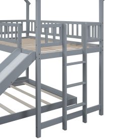 House Shape Twin Over Full Bunk Bed With Slide, Built-in Ladder And Full-Length Guardrail 29 House Shape Twin Over Full Bunk Bed With Slide, Built-in Ladder And Full-Length Guardrail