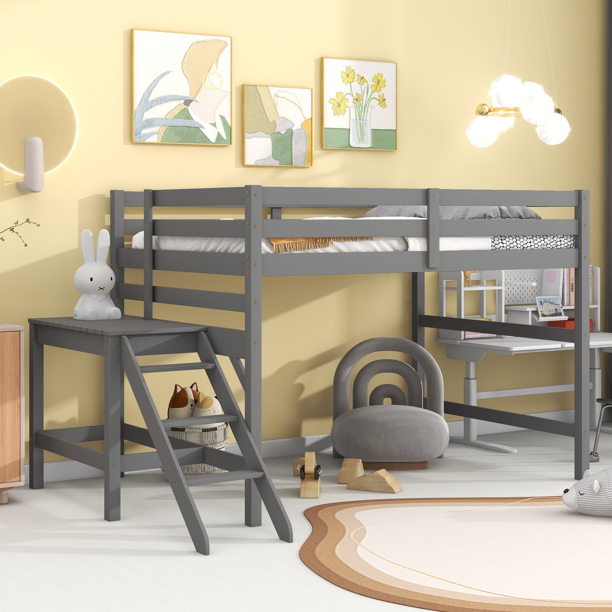 Full Size Loft Bed With Platform and Ladder
