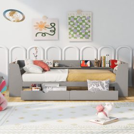 Twin Size Daybed with Shelves, Drawers and Built-In Charging Station