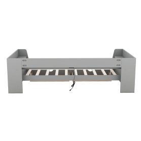 Twin Size Daybed with Shelves, Drawers and Built-In Charging Station