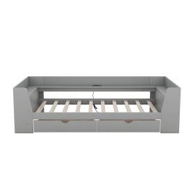 Twin Size Daybed with Shelves, Drawers and Built-In Charging Station