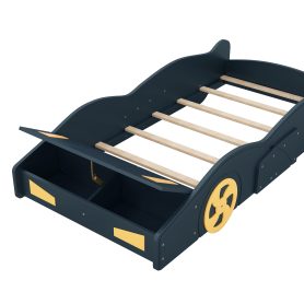 Twin Size Race Car-Shaped Platform Bed with Wheels and Storage