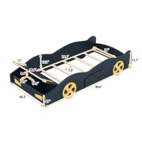 Twin Size Race Car-Shaped Platform Bed with Wheels and Storage
