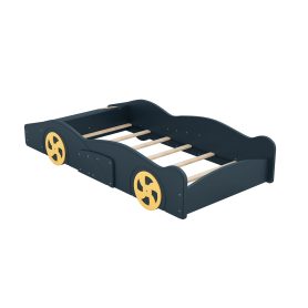 Twin Size Race Car-Shaped Platform Bed with Wheels and Storage