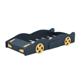 Twin Size Race Car-Shaped Platform Bed with Wheels and Storage