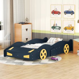 Twin Size Race Car-Shaped Platform Bed with Wheels and Storage