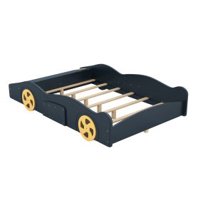 Full Size Race Car-Shaped Platform Bed with Wheels and Storage