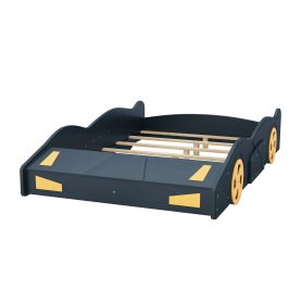 Full Size Race Car-Shaped Platform Bed with Wheels and Storage