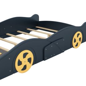 Full Size Race Car-Shaped Platform Bed with Wheels and Storage