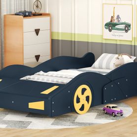 Twin Size Race Car-Shaped Platform Bed with Wheels and Storage