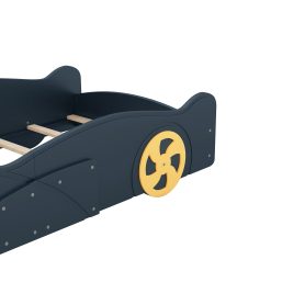 Twin Size Race Car-Shaped Platform Bed with Wheels and Storage