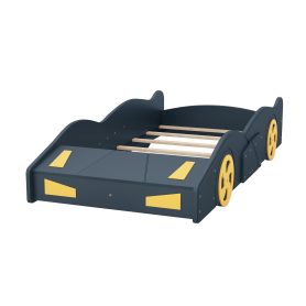 Twin Size Race Car-Shaped Platform Bed with Wheels and Storage