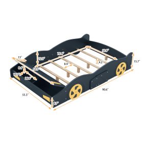 Full Size Race Car-Shaped Platform Bed with Wheels and Storage