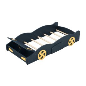 Twin Size Race Car-Shaped Platform Bed with Wheels and Storage