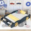 Full Size Race Car-Shaped Platform Bed with Wheels and Storage