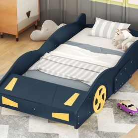 Twin Size Race Car-Shaped Platform Bed with Wheels and Storage