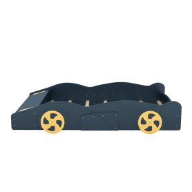 Full Size Race Car-Shaped Platform Bed with Wheels and Storage