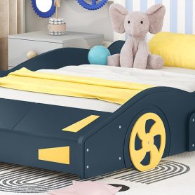 Full Size Race Car-Shaped Platform Bed with Wheels and Storage