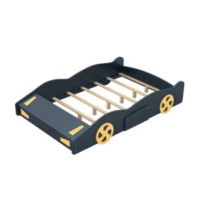 Full Size Race Car-Shaped Platform Bed with Wheels and Storage