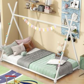 Metal Twin Size House Platform Bed with Triangle Structure