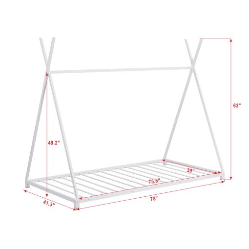 Metal Twin Size House Platform Bed with Triangle Structure