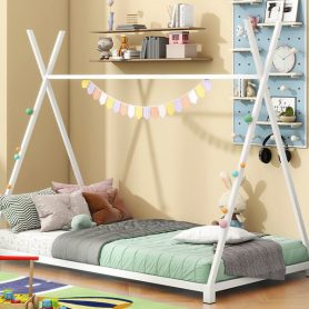 Metal Twin Size House Platform Bed with Triangle Structure