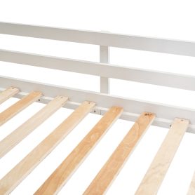 Wood Twin Size House Bunk Bed with Roof, Ladder and Slide