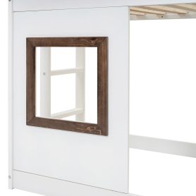 Wood Twin Size House Bunk Bed with Roof, Ladder and Slide
