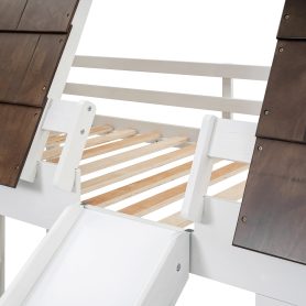 Wood Twin Size House Bunk Bed with Roof, Ladder and Slide