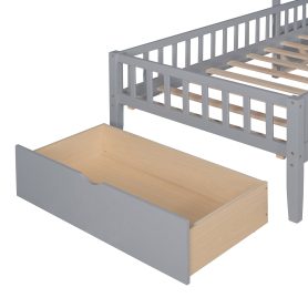 Twin Size House Bed With Upholstered Sofa, Charging Station, Shelves And Two Drawers