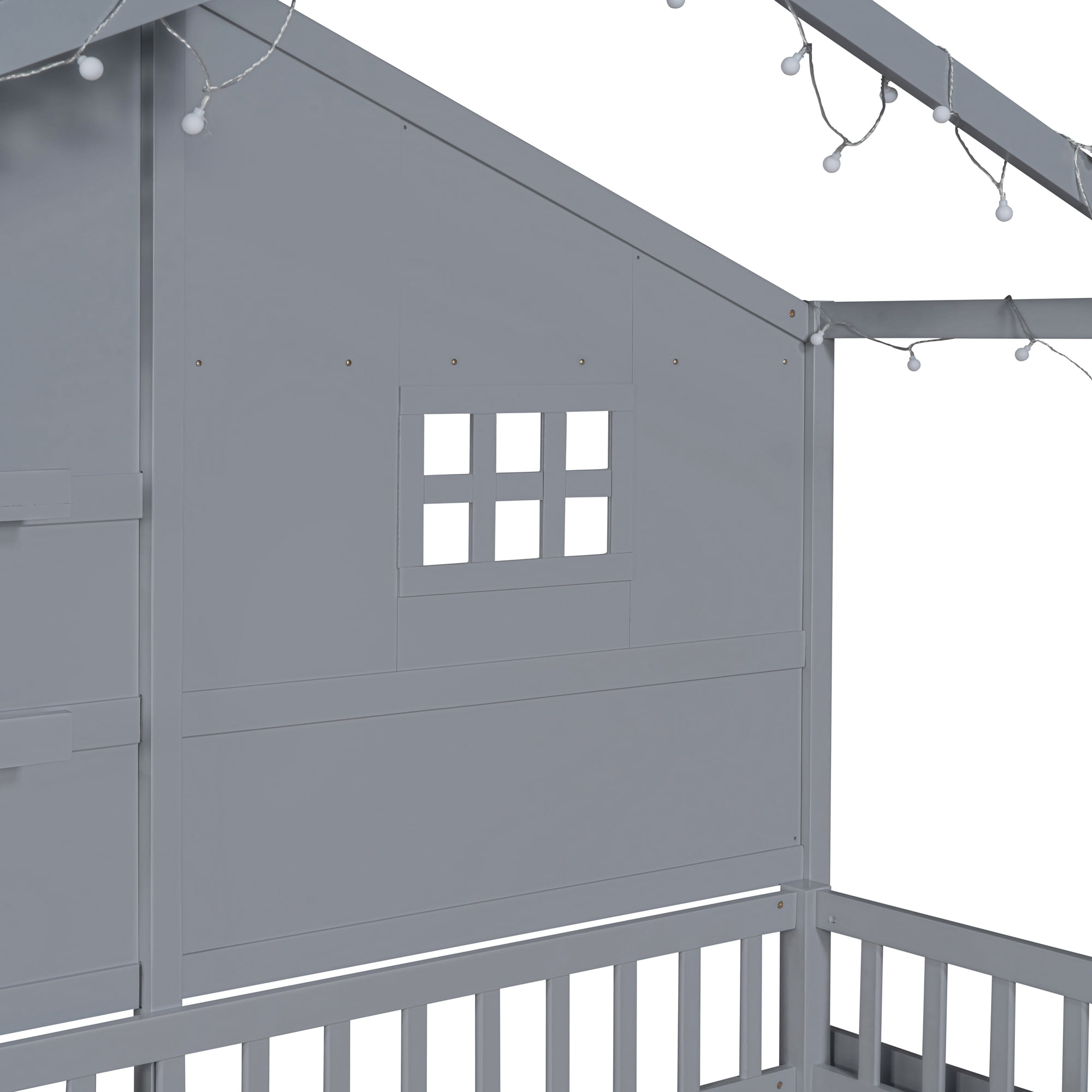 Twin Size House Bed With Shelves, Window And Sparkling Light Strip On The Roof 11 Twin Size House Bed With Shelves, Window And Sparkling Light Strip On The Roof