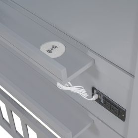 Twin Size House Bed With Upholstered Sofa, Charging Station, Shelves And Two Drawers