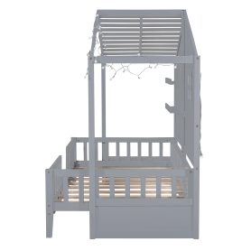 Twin Size House Bed With Shelves, Window And Sparkling Light Strip On The Roof 20 Twin Size House Bed With Shelves, Window And Sparkling Light Strip On The Roof